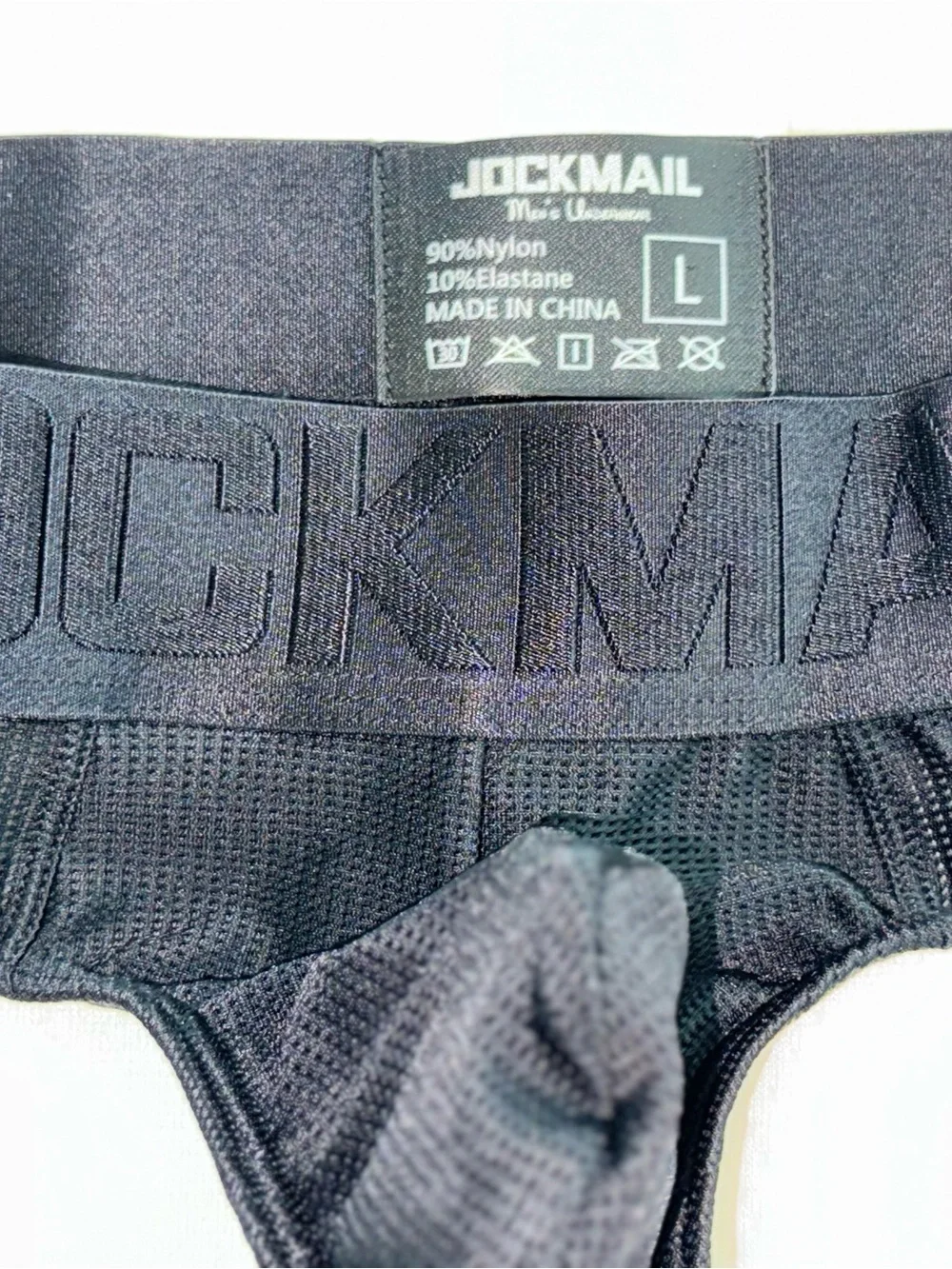 Jockmail Black Men's Large Athletic Jockstrap Thong with Elastic Waistband